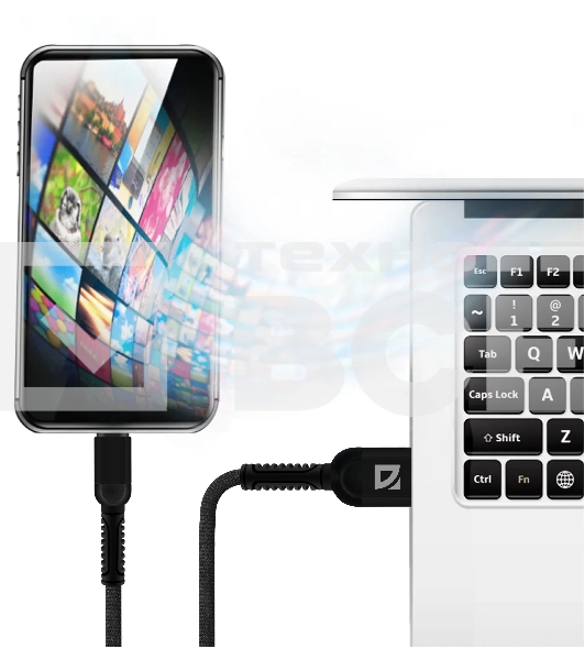 Кабель Defender F167, USB 2.0 (AM) - Type C, 1метр, 2.4А, нейлоновая оплетка, чёрный.