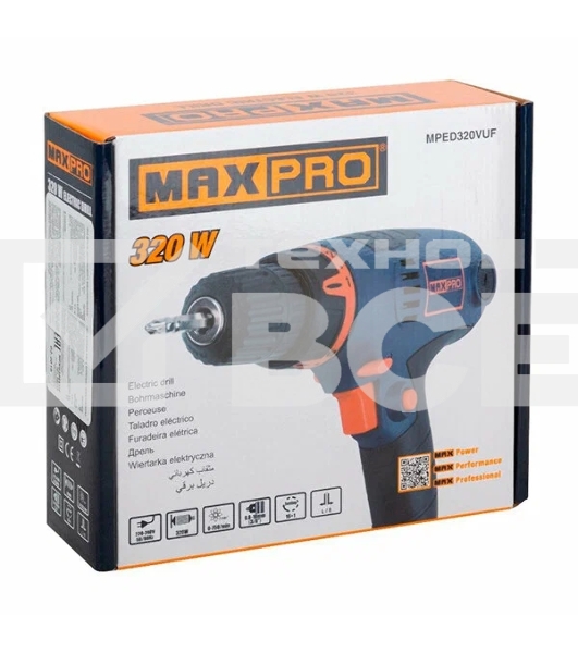 Дрель электрическая MAX-PRO  320 Вт, 0-4200об/мин, быстрозажимной патрон 0,6-6,5мм, 1 кг, резиновые вставки, кор.
