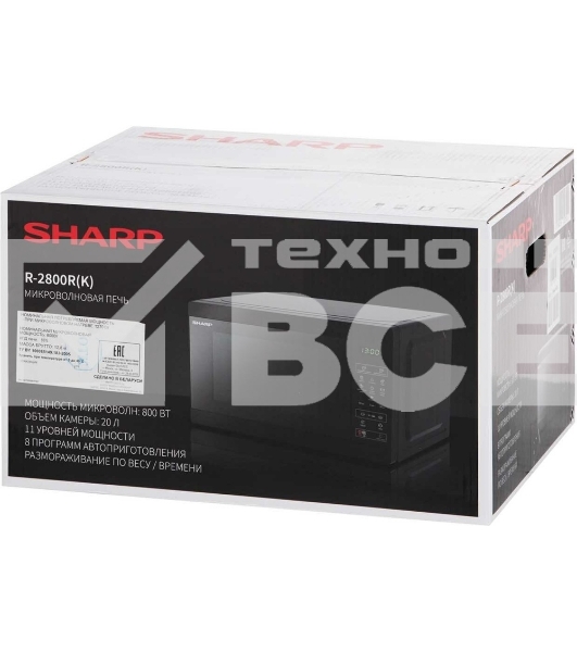 Микроволновая печь Sharp R2800RK черный, 20 л, 800 Вт, переключатели - сенсор