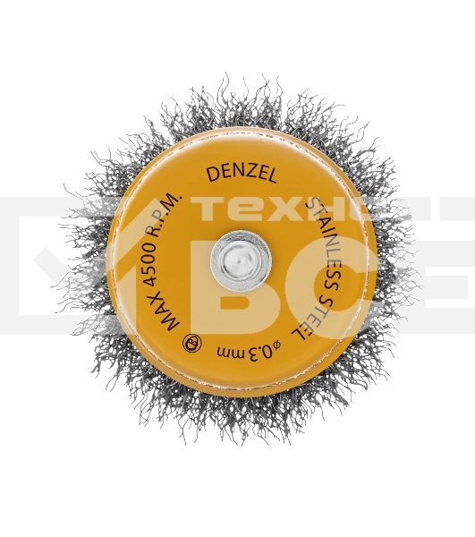 Щетка для дрели Denzel 65 мм, чашка, со шпилькой, нержавеющая витая проволока