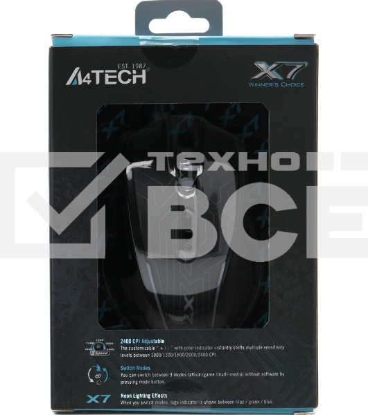 Мышь проводная A4Tech X87 черный, 2400 dpi, USB, кнопки - 8