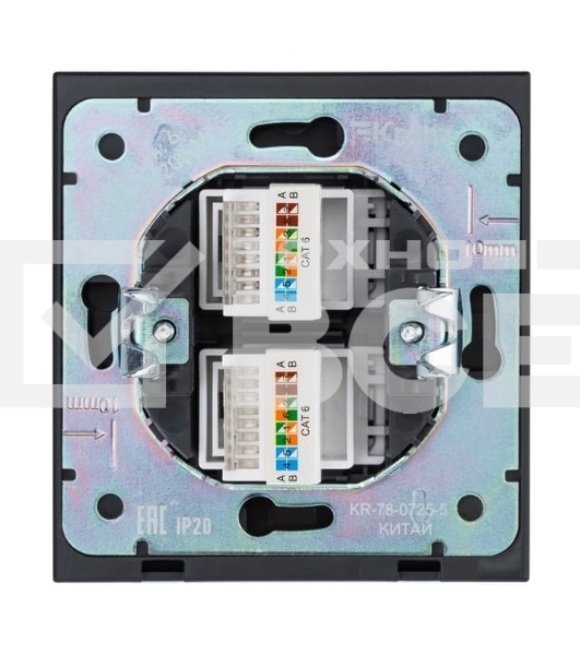 Розетка Kranz STRONG компьютерная двойная RJ45+RJ45 кат6 с/у антрацит