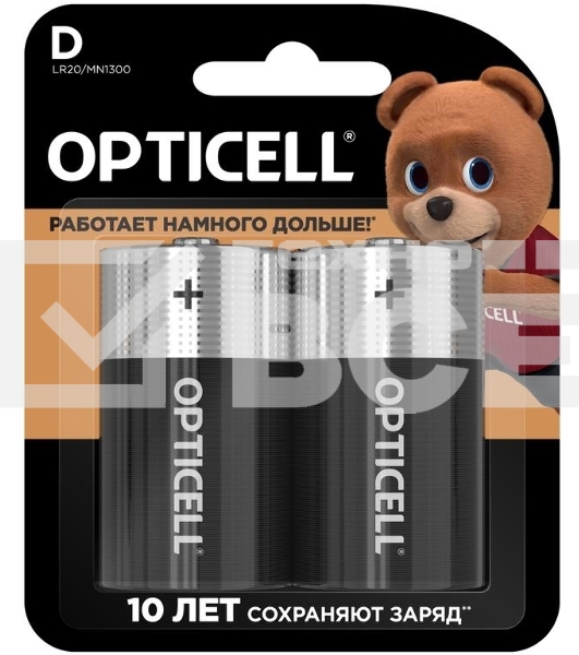 Элемент питания алкалиновый D/LR20 1.5В (блист. 2шт) Basic Opticell 5051005