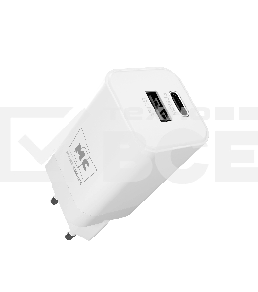 Сетевое зарядное устройство MORE CHOICE NC85i 1USB+1Type-C 3.0A PD 20W+QC3.0 для Lightning 8-pin Type-C, белый