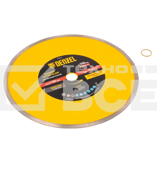 Диск алмазный сплошной Denzel супертонкий, 300 х 25,4 мм, горячее прессование, мокрое резание