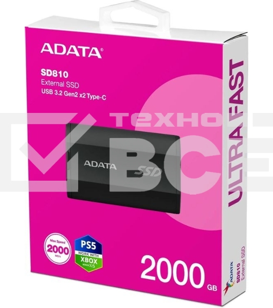 Внешний SSD ADATA SD810, 2TB, USB 3.2 Gen 2x2 Type-C, R/W 2000/2000, черный