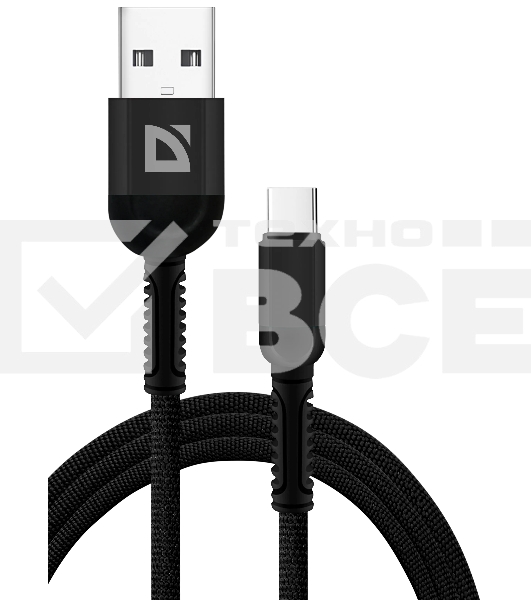 Кабель Defender F167, USB 2.0 (AM) - Type C, 1метр, 2.4А, нейлоновая оплетка, чёрный.