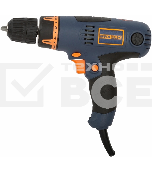 Дрель электрическая MAX-PRO  320 Вт, 0-4200об/мин, быстрозажимной патрон 0,6-6,5мм, 1 кг, резиновые вставки, кор.