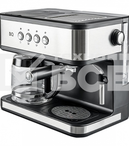 Кофеварка 2 в 1 BQ CM1005 сталь/черный, исп. кофе - молотый, 1.5 л, 1850 Вт, 15 Бар.