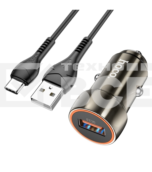 Автомобильная зарядка HOCO Z46 Blue shield, 1xUSB, 18W, серый металлик