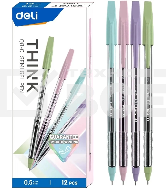 Набор ручек шариковых Deli Think EQ8-C ассорти/прозрачный, d=0.5мм, синие чернила (12шт)