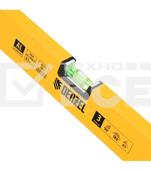 Уровень алюминиевый Denzel, магнит., фрезерованный, 3 глазка (1 зеркал.), 0,5 мм/м, 1000 мм