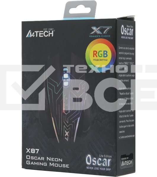 Мышь проводная A4Tech X87 черный, 2400 dpi, USB, кнопки - 8