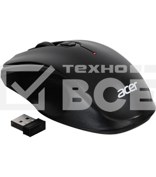 Мышь беспроводная Acer OMR030 черный, 1600 dpi, радиоканал, USB, кнопки - 4