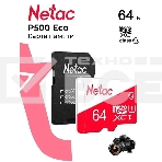 Карта памяти Netac P500 ECO 64GB MicroSDXC U1/C10 up to 80MB/s, retail pack with SD Adapter, фото 1
