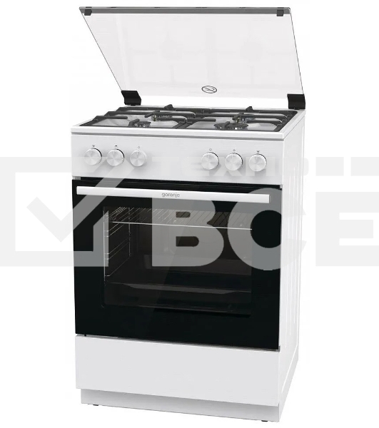 Газовая плита Gorenje GG6A11WF, белый, автоматический электроподжиг варочной поверхности и духовки, чугунные решетки