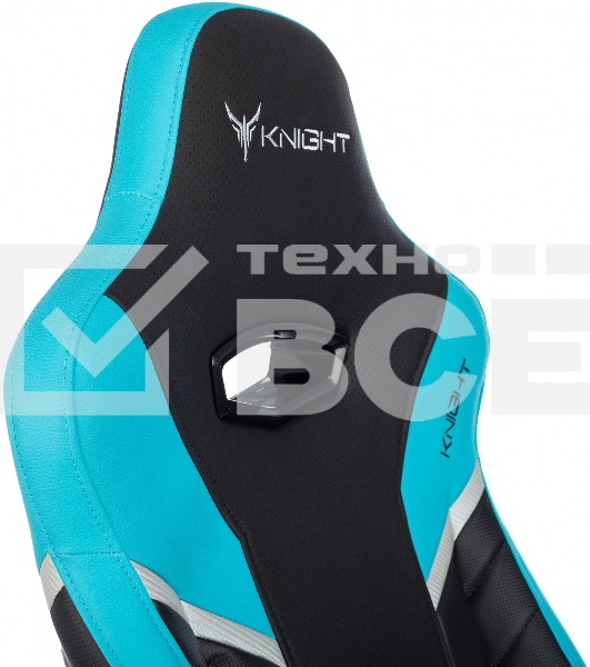 Кресло игровое Knight Thunder 5X черный/голубой эко.кожа крестов. металл