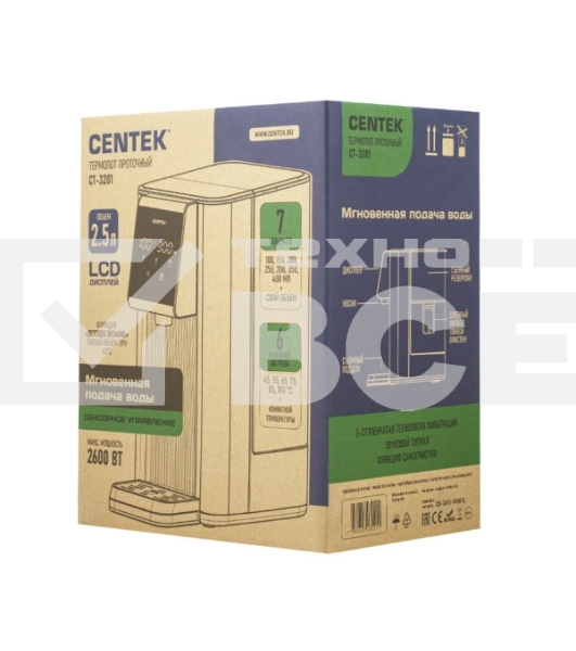 Термопот проточный Centek CT-3201 2,5 л, 2600 Вт, черный/серебристый