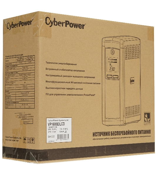 Источник бесперебойного питания CyberPower VP1600EILCD/1600 ВА/960 Вт/8 х IEC 320 C13 (компьютерная)