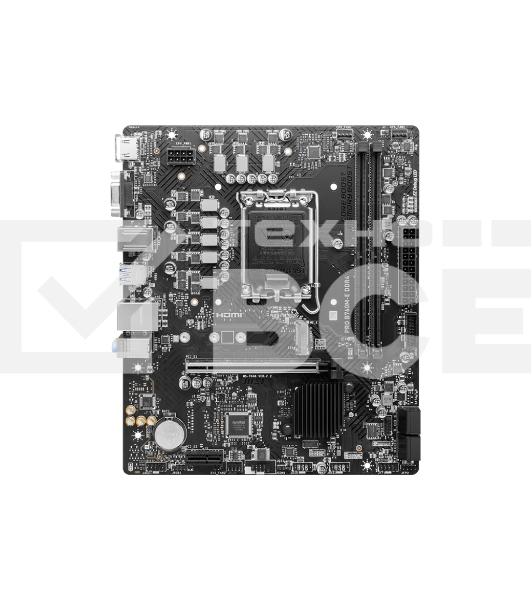 Материнская плата MSI PRO B760M-E DDR4, LGA 1700, Intel B760, 2xDDR4, 4xSATA, 1xM.2, 1xPCIe 4.0 x16, 1xPCIe 4.0 x1, 1xHDMI, 1xVGA, 1x1Gb LAN, 2xUSB-A 3.2 Gen 1, 4xUSB-A 2.0, 3x3.5 мм, 7.1, mATX