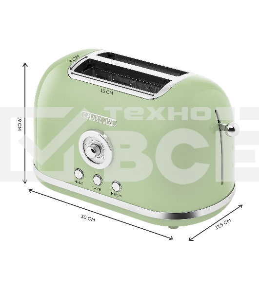 Тостер Galaxy Line GL 2911, райская олива, металл, 900 Вт, 6 степеней поджарки