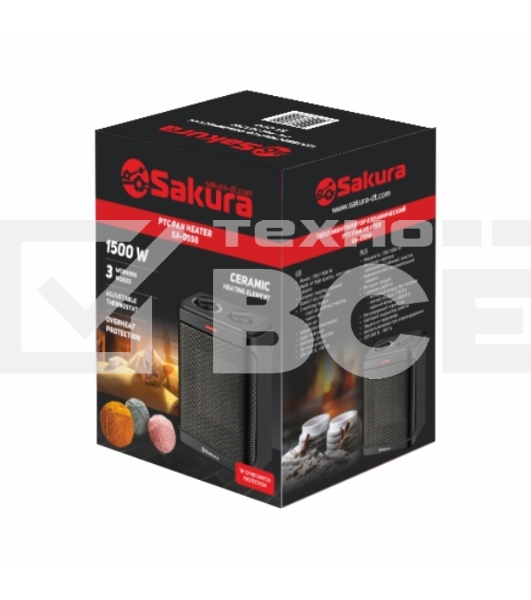 Тепловентилятор Sakura SA-0558, черный, 1500 Вт, 20 м2, термостат