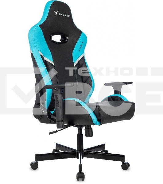 Кресло игровое Knight Thunder 5X черный/голубой эко.кожа крестов. металл