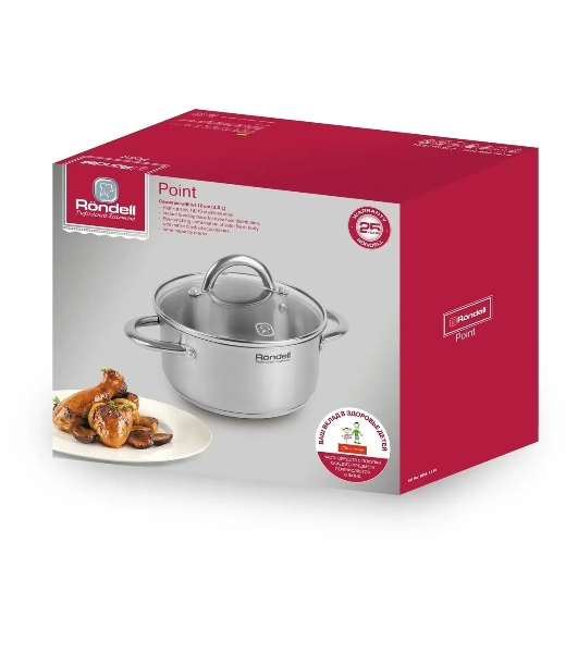 Кастрюля Rondell Point RDS-1310 2 л. d=18 см с крышкой, нержавеющая сталь 18/10