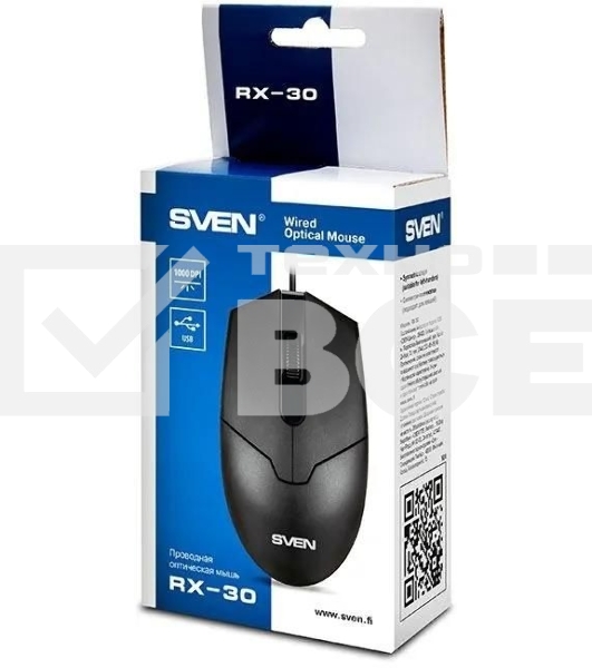 Мышь проводная SVEN RX-30 черный, 1000 dpi, USB, кнопки - 3