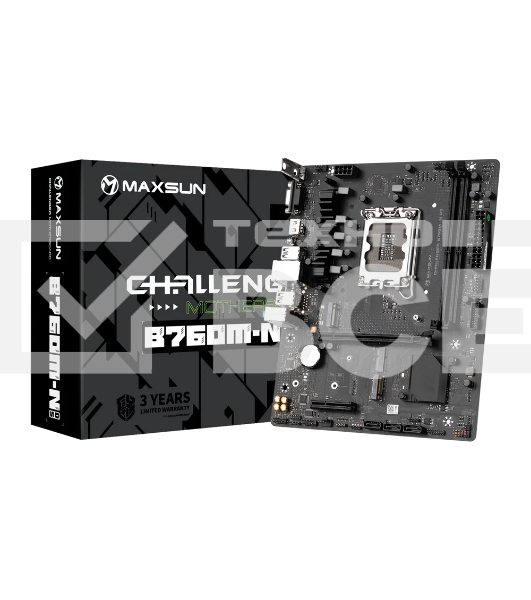 Материнская плата Maxsun Challenger B760M-N D5, LGA 1700, Intel B760, 2xDDR5, 3xSATA, 2xM.2, 1xPCIe 4.0 x16, 1xPCIe x4, 1xVGA, 1xHDMI, 1x 1Gb LAN, 2xUSB-A 2.0, 4xUSB-A 3.2 Gen 1, 5.1, mATX