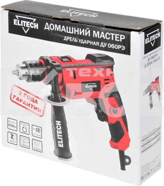 Дрель Elitech ДУ 060РЭ, 650 Вт, сетевая, ударная