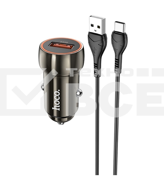 Автомобильная зарядка HOCO Z46 Blue shield, 1xUSB, 18W, серый металлик