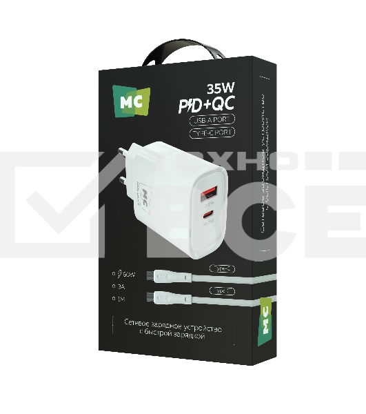 Сетевое зарядное устройство MORE CHOICE NC82a 1USB+1Type-C 3.0A PD 35W+QC3.0 для Type-C Type-C, белый