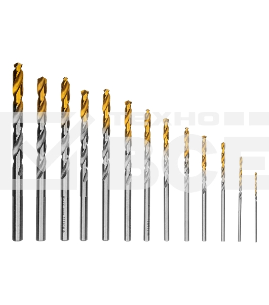 Набор сверл по металлу Denzel 1,5-6,5мм, Р6М5-TiN, Golden Tip, 13 шт 723002