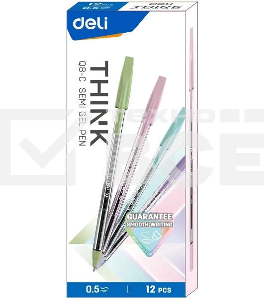 Набор ручек шариковых Deli Think EQ8-C ассорти/прозрачный, d=0.5мм, синие чернила (12шт)