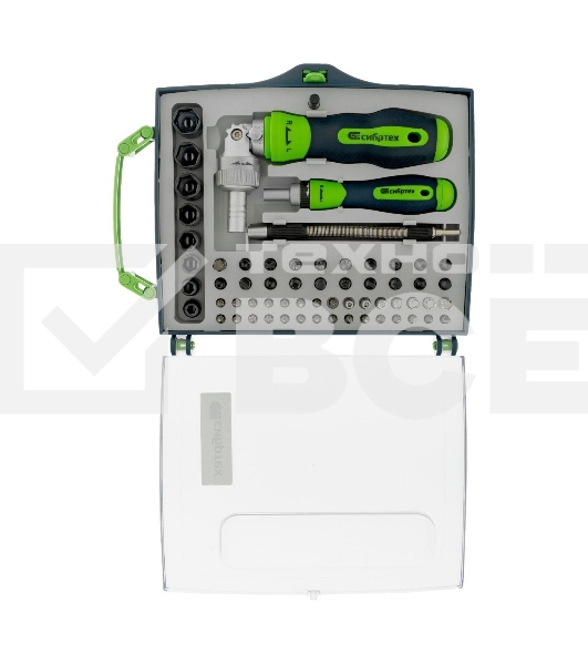 Набор отверток Сибртех отвертки реверсиные с набором бит торцевых головок 61 предметов crv