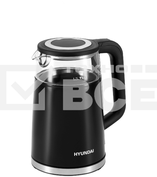 Чайник электрический Hyundai HYK-G6404 1.7л. 2200Вт черный/серебристый (корпус: стекло)