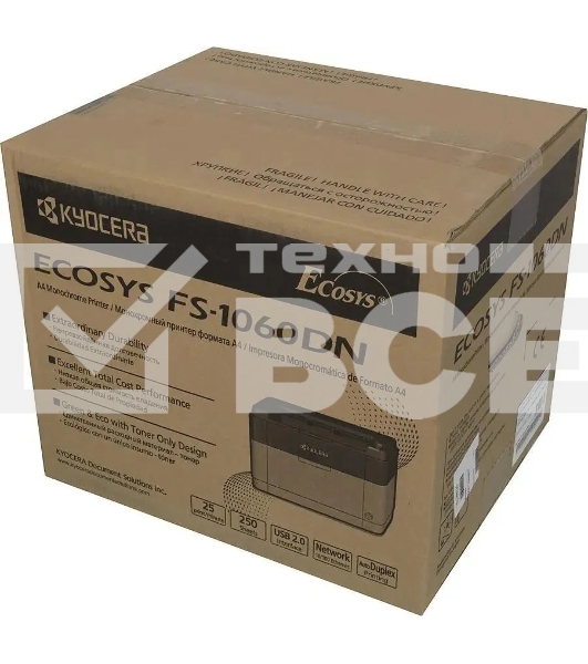 Принтер лазерный Kyocera Ecosys FS-1060dn (1102M33RU0), A4, ч/б, печ. до 25 стр/мин., 600 x 1200 dpi, USB, RJ-45