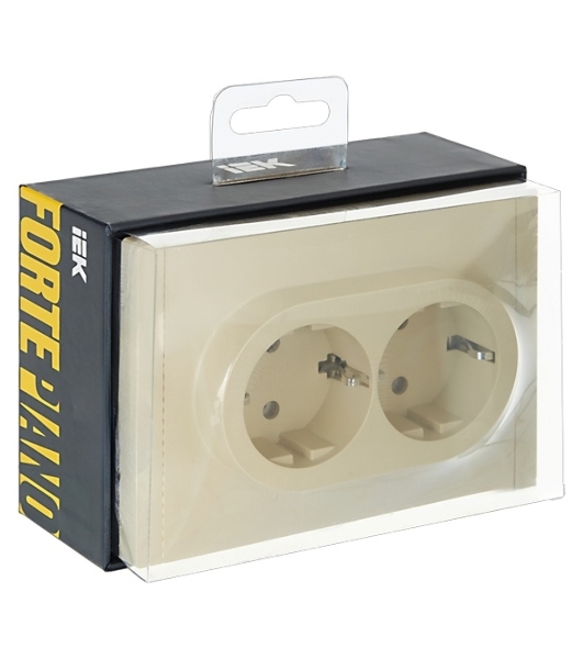 Розетка IEK FORTE&PIANO FP423 2-местная с заземлением с защитными шторками безвинтовое крепление 16А ваниль