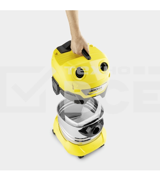 Строительный пылесос Karcher WD 4 S V-20/5/22 (1.628-260.0) желтый, 240/1000 Вт, уборка сухая/сбор воды, пылесборник мешок/контейнер, 20 л