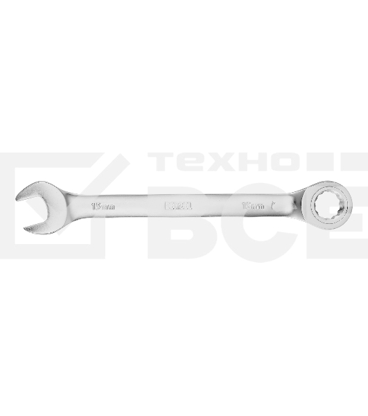 Ключ комбинированный трещоточный Denzel 14709 15 мм, CrV, матовый хром