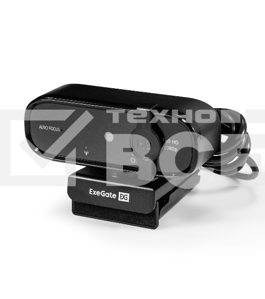 Веб-камера ExeGate BlackView C720 Full HD AF (2Мп, 1920х1080, 1080P, 30fps, автоматический фокус, защитная шторка, 4-линзовый объектив, микрофон с шумоподавлением, универсальное крепление, отверстие под штатив, USB, кабель 1,5 м, Windows 7/8/10/11, Mac OS