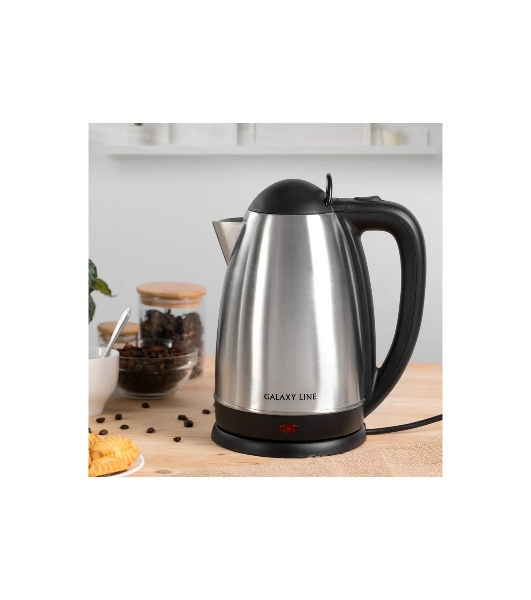 Чайник электрический Galaxy GL 0321 серый, металл, 2000 Вт, 2,5 л, корпус из нержавеющей стали AISI 304, скрытый нагревательный элемент из нержавеющей стали AISI 304, индикатор работы
