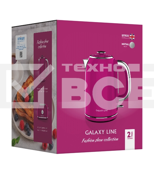 Чайник электрический Galaxy Line GL 0346, малиновый джем, металл, 2200 Вт, 1,7 л