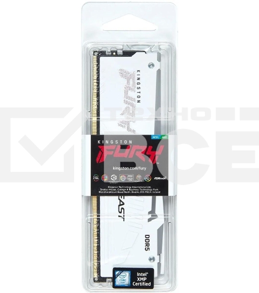 Оперативная память Kingston Fury Beast, DDR5, 16GB (1x16GB), 5200MHz, CL40, с радиатором, RGB, белый