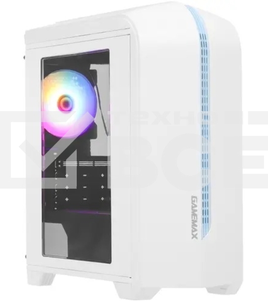 Компьютерный корпус GameMax Centauri, без БП, (ATX,Бело-голуб,USB 3.0, Зак.стек.,1*120мм. RGb, пыл.фильтр), белый/синий