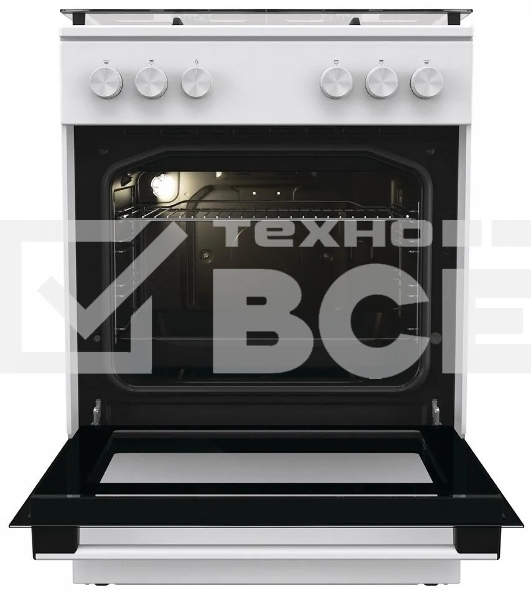 Газовая плита Gorenje GG6A11WF, белый, автоматический электроподжиг варочной поверхности и духовки, чугунные решетки