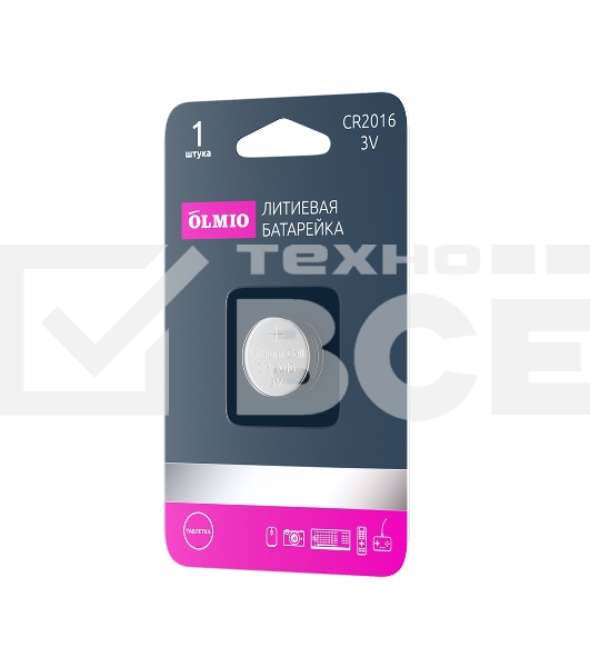 Литиевые батарейки OLMIO CR2016 01 (1 шт в блистере)