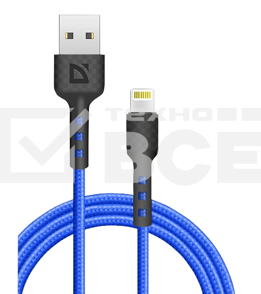 Кабель Defender F181, USB 2.0 (AM) - Apple Lightning (M), 1метр, 2.4А, нейлоновая оплетка, синий.