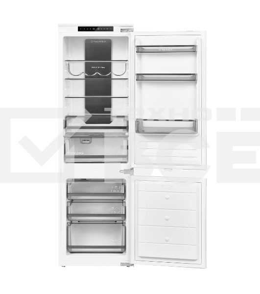 Встраиваемый холодильник Maunfeld MBF17754NFWHGR LUX Inverter белый двухкамерный 179/66 л морозилка снизу, NoFrost
